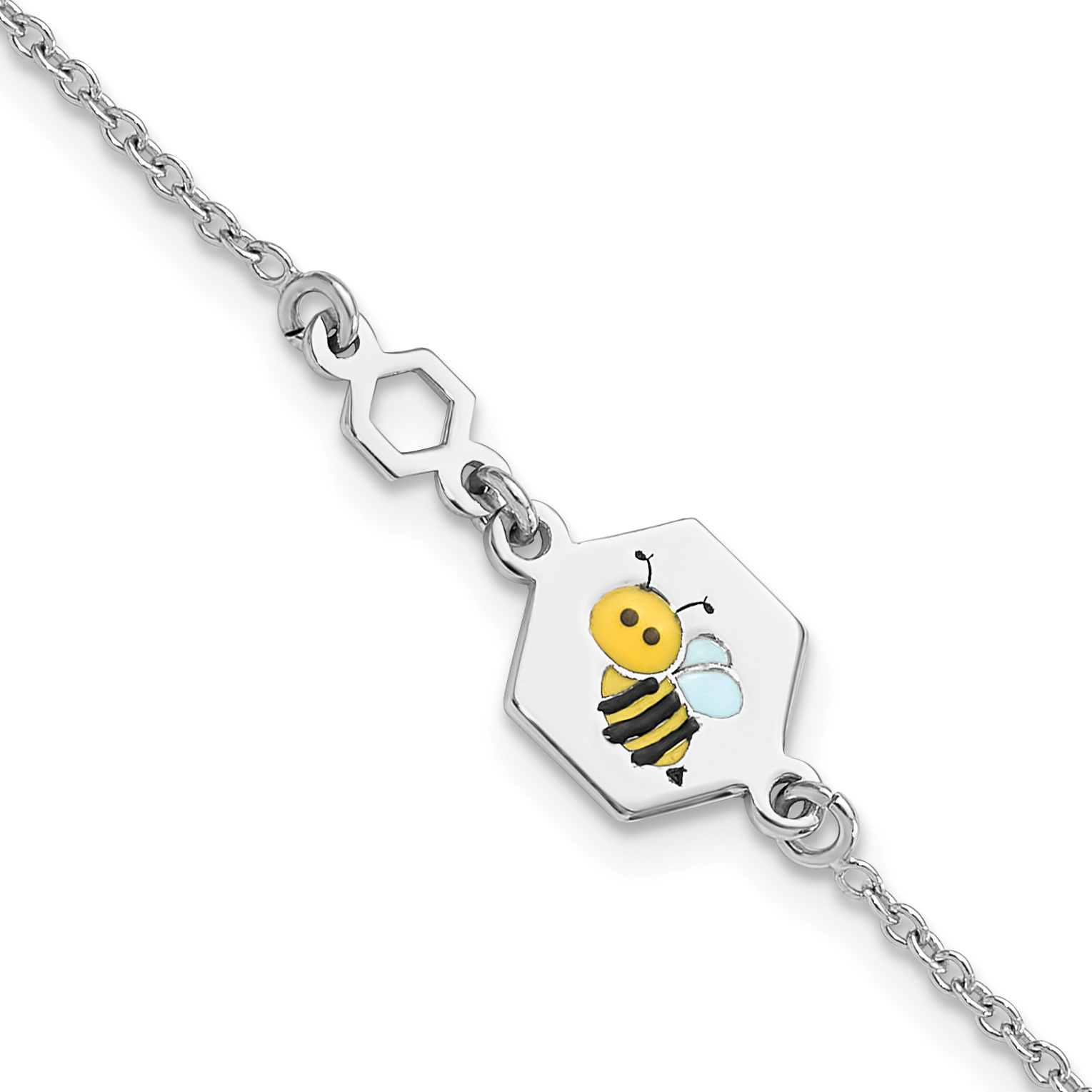 Sterling Silver Polished Enameled Bee 6in Children's Bracelet (QG6728-6)