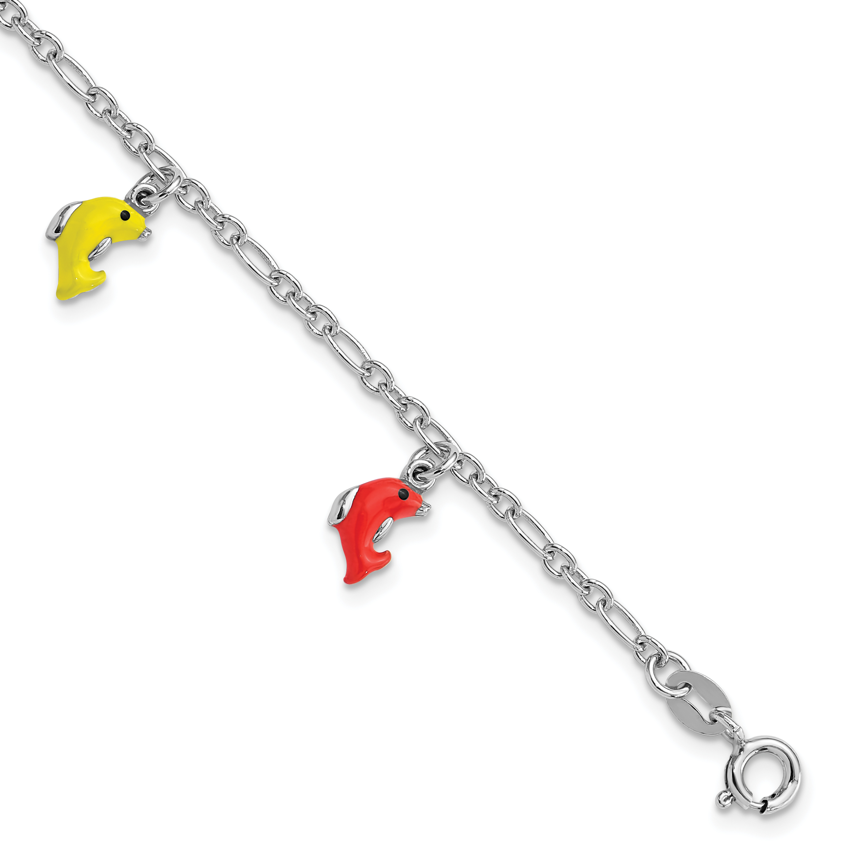 Sterling Silver Polished & Enameled Dolphins Children's 6in Bracelet (QG6730-6)