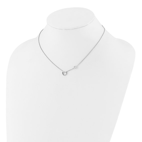 Sterling Silver Rhodium-plated CZ & Heart w/ 2in Ext. Children's Necklace