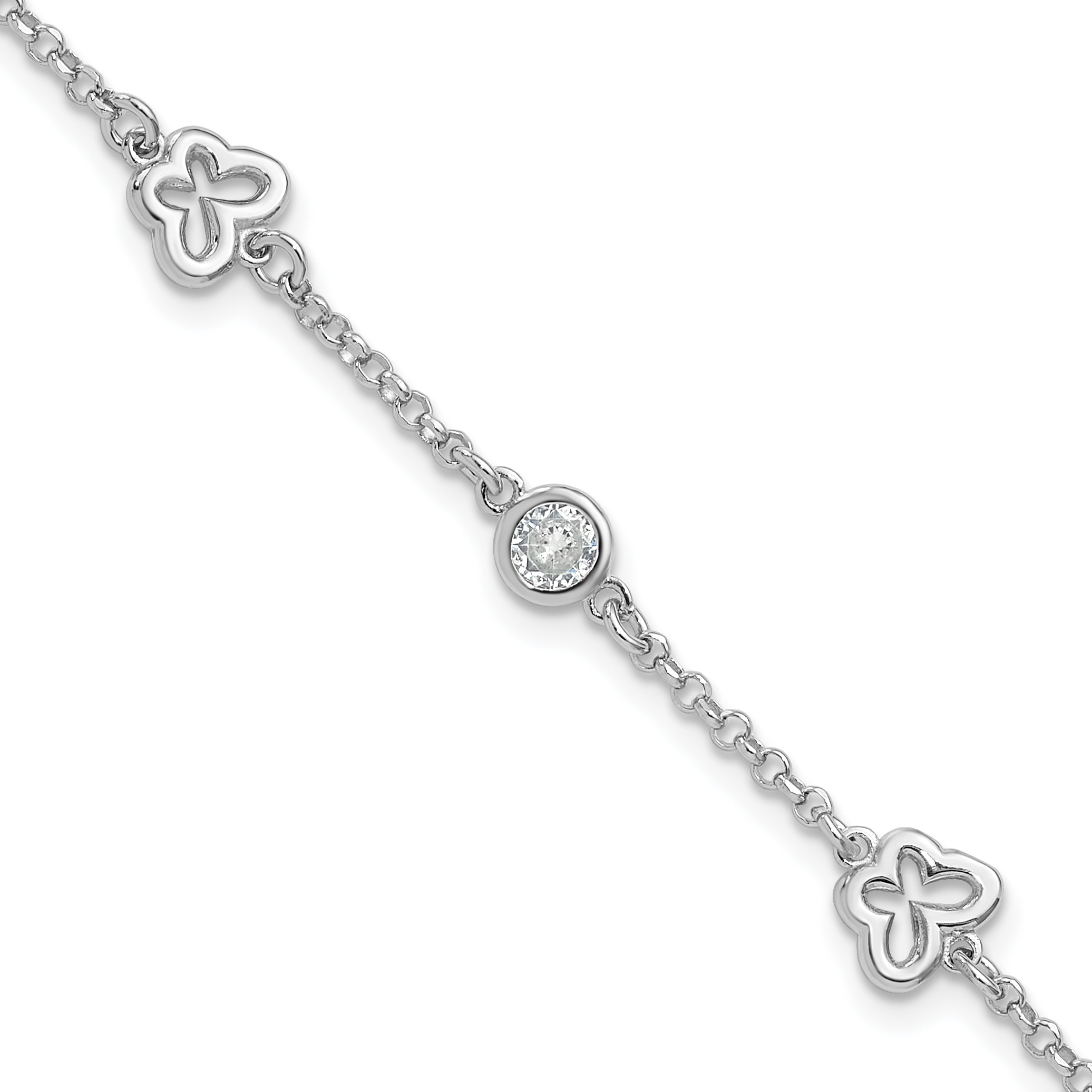 Sterling Silver Rhodium-plated CZ Butterfly w/1in Ext. Children's Bracelet (QG6736-5.5)