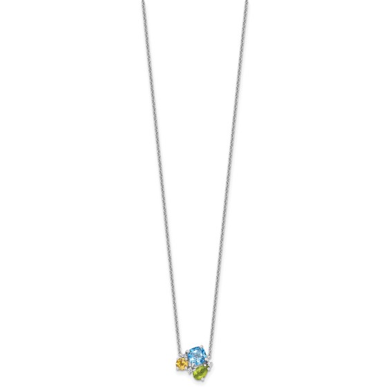 SS Rhodium Lt. Swiss BT/White Topaz/Peridot/Citrine 18in Necklace