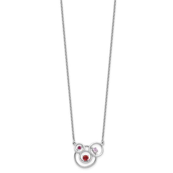 Sterling Silver Polished Amethyst, Garnet and Pink Tourmaline Circles with 2 Inch Extension Necklace