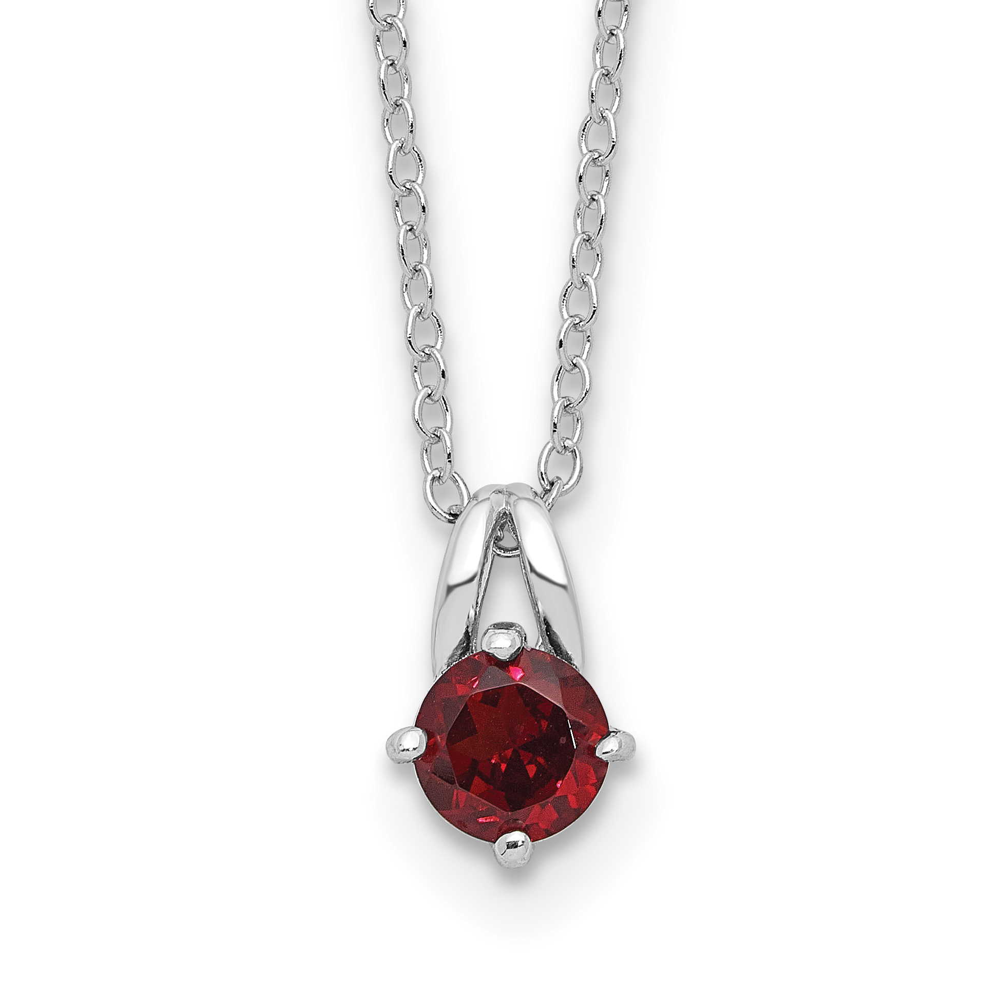 Sterling Silver Rhodium-plated .6GA Garnet 16in w/1in ext Necklace (QG6741GA-16)
