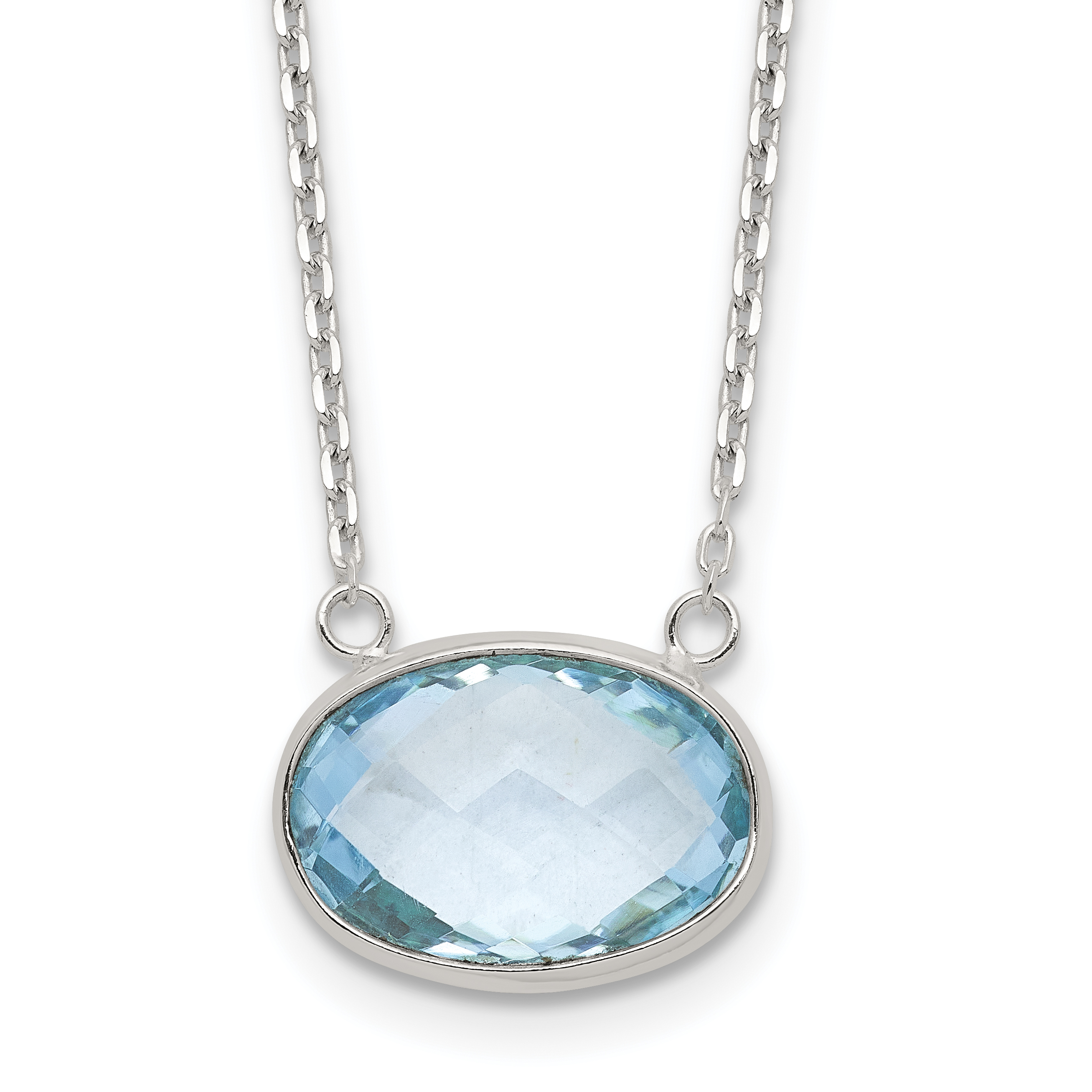 Sterling Silver Polished Oval Blue Topaz 17in w/.5in ext Necklace (QG6742BT-17)