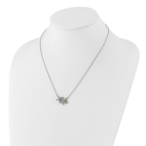 Sterling Silver Rhodium-plated Peridot and Light Swiss Blue Topaz Turtle Starfish 18.75 inch Necklace
