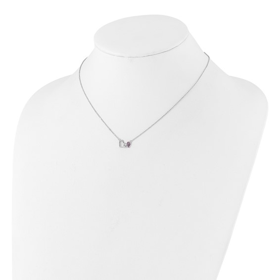 Sterling Silver Rhodium-plated with Pink CZ Hearts 16in w/2in ext Necklace