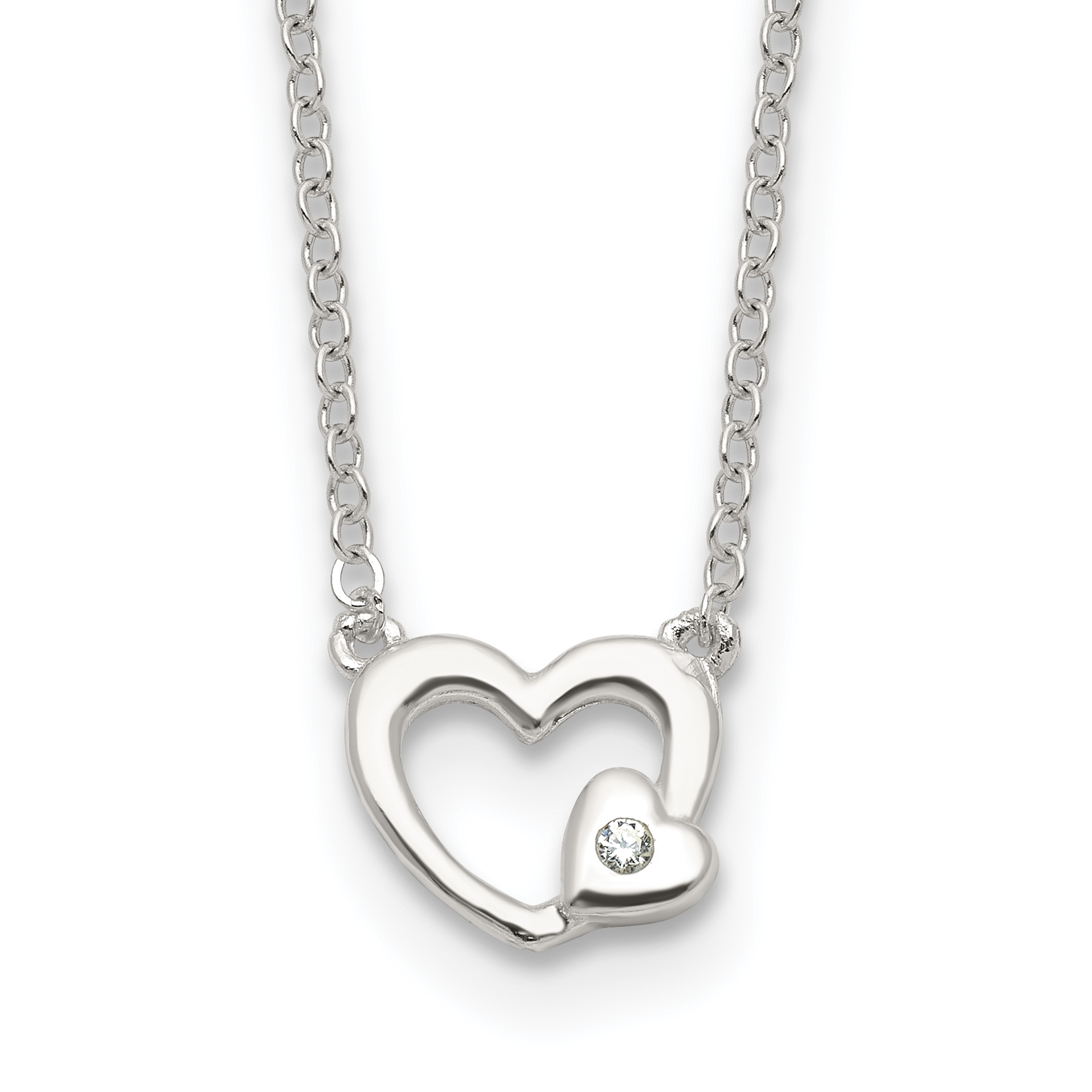 Sterling Silver E-Coating CZ Heart 16in w/2in ext Necklace (QG6751-16)