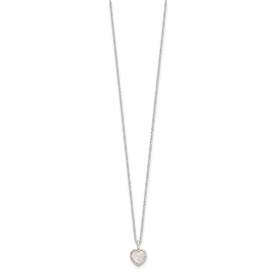 Sterling Silver E-coated Moonstone Heart 18in w/2in ext Necklace