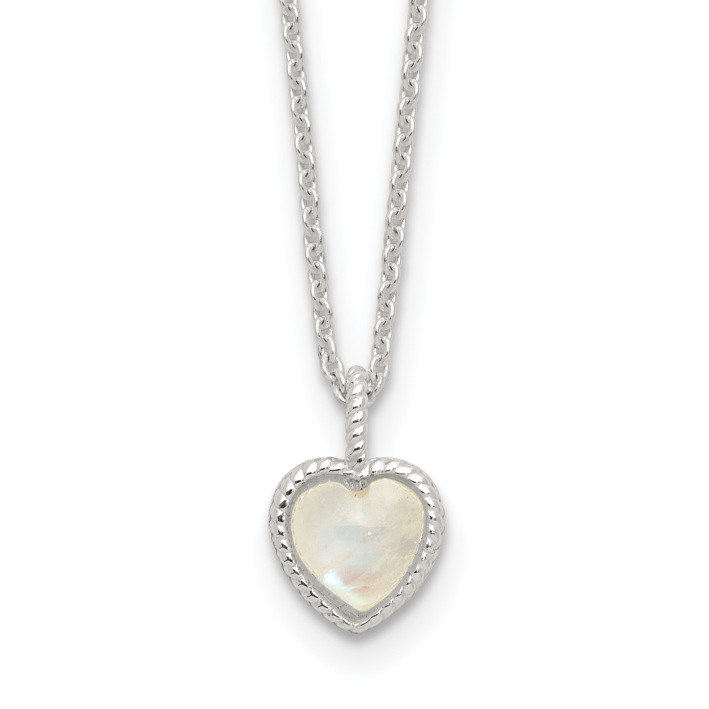 Sterling Silver E-coated Moonstone Heart 18in w/2in ext Necklace (QG6752-18)