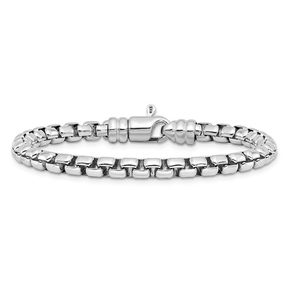 Sterling Silver Rhodium-plated 5.4mm 7.5in Venetian Box Chain Bracelet