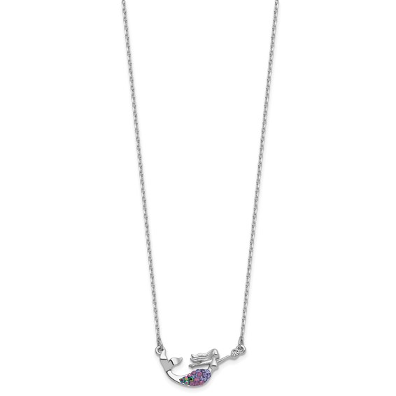 Sterling Silver Rh-plated Crystal Mermaid 17.25 w/2in Necklace
