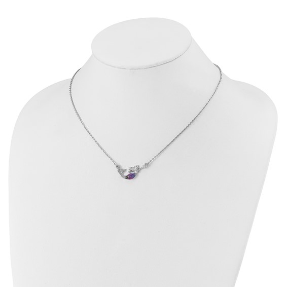 Sterling Silver Rh-plated Crystal Mermaid 17.25 w/2in Necklace
