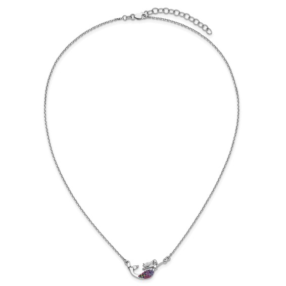 Sterling Silver Rh-plated Crystal Mermaid 17.25 w/2in Necklace