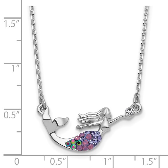 Sterling Silver Rh-plated Crystal Mermaid 17.25 w/2in Necklace