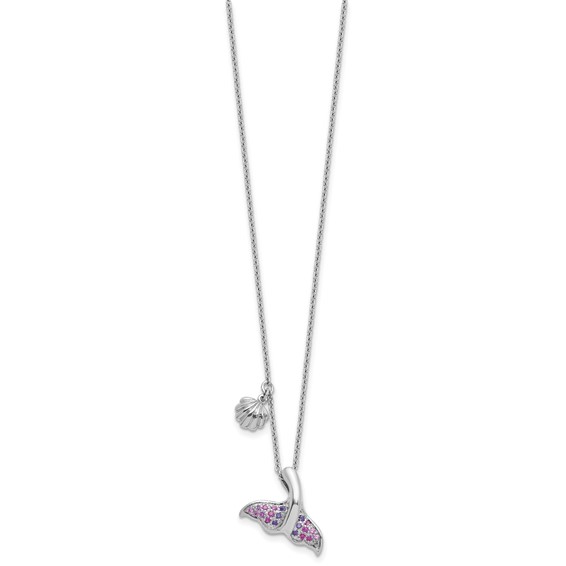 Sterling Silver Rhodium-plated Polished CZ Whale Tail 17.75in Necklace