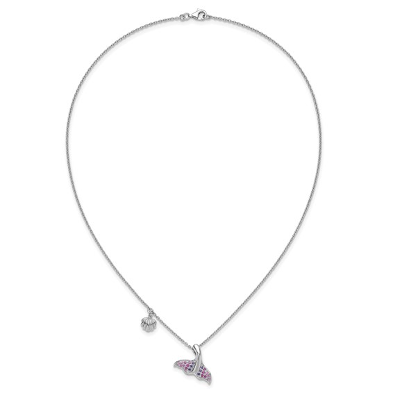 Sterling Silver Rhodium-plated Polished CZ Whale Tail 17.75in Necklace