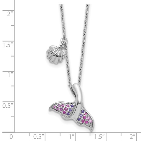 Sterling Silver Rhodium-plated Polished CZ Whale Tail 17.75in Necklace