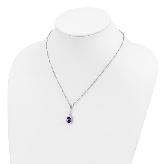 Sterling Silver/14k RH-plated Amethyst/Diamond 18in w/2in ext Necklace