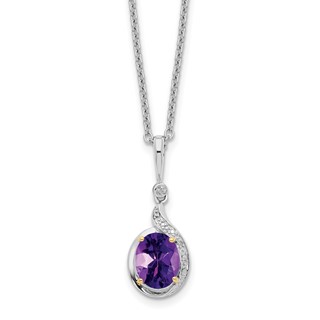 Sterling Silver/14k RH-plated Amethyst/Diamond 18in w/2in ext Necklace