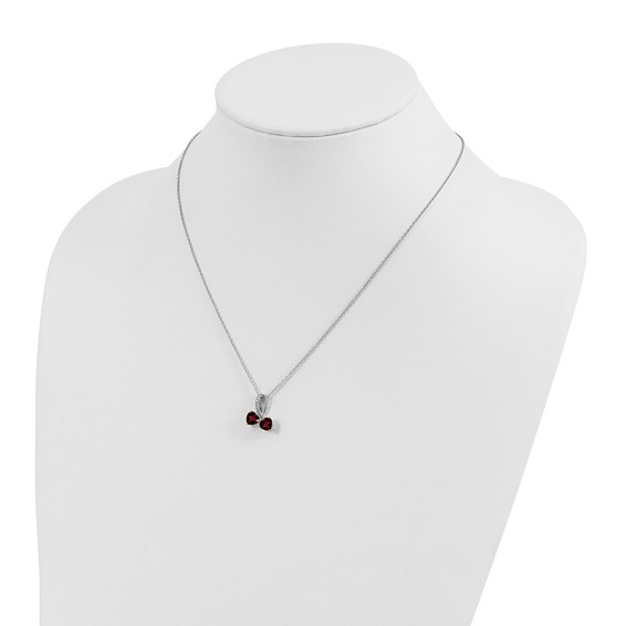 Sterling Silver/14k RH-plated Garnet/Diamond Heart 18in w/2in ext Necklace