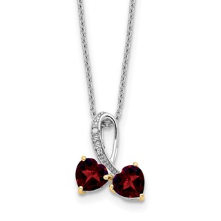 Sterling Silver/14k RH-plated Garnet/Diamond Heart 18in w/2in ext Necklace