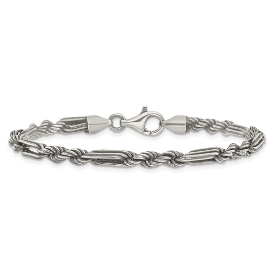 Sterling Silver Antiqued 4.4mm Milano / Figarope Mens 8 inch Bracelet