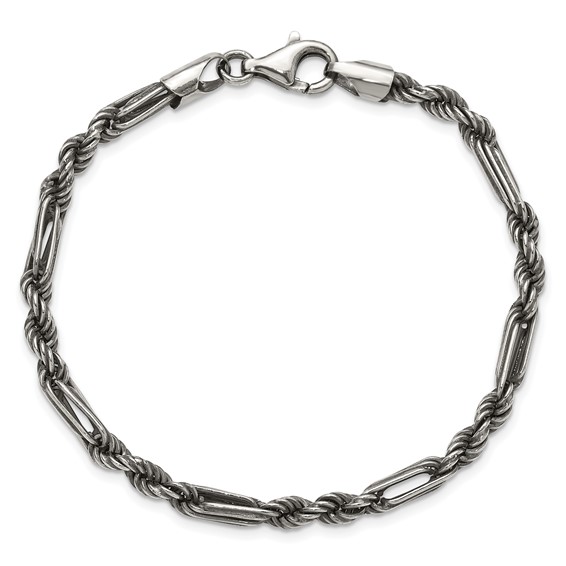 Sterling Silver Antiqued 4.4mm Milano / Figarope Mens 8 inch Bracelet