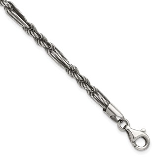 Sterling Silver Antiqued 4.4mm Milano / Figarope Mens 8 inch Bracelet