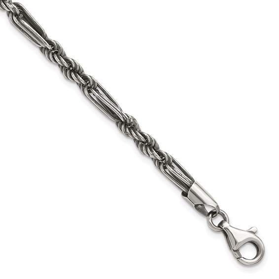 Sterling Silver Antiqued 4.4mm Milano / Figarope Mens 8 inch Bracelet