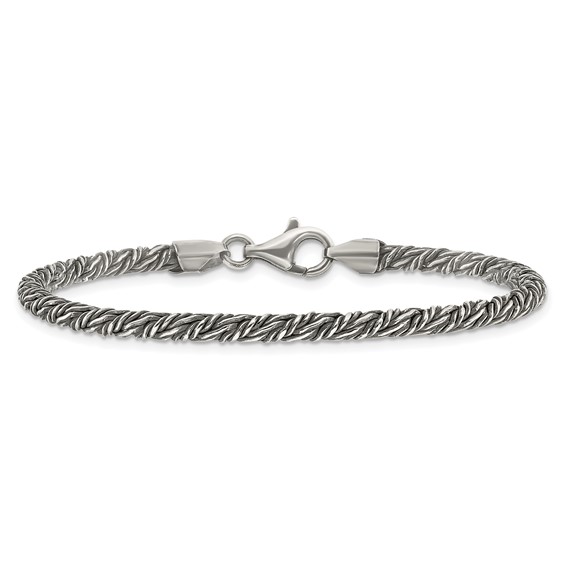 Sterling Silver Antiqued 3.4mm Fancy Twist Link Mens 8 inch Bracelet