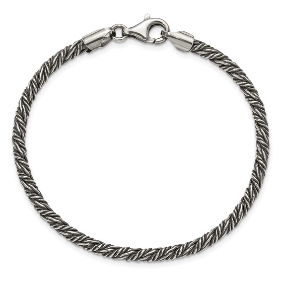Sterling Silver Antiqued 3.4mm Fancy Twist Link Mens 8 inch Bracelet