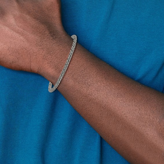 Sterling Silver Antiqued 3.4mm Fancy Twist Link Mens 8 inch Bracelet