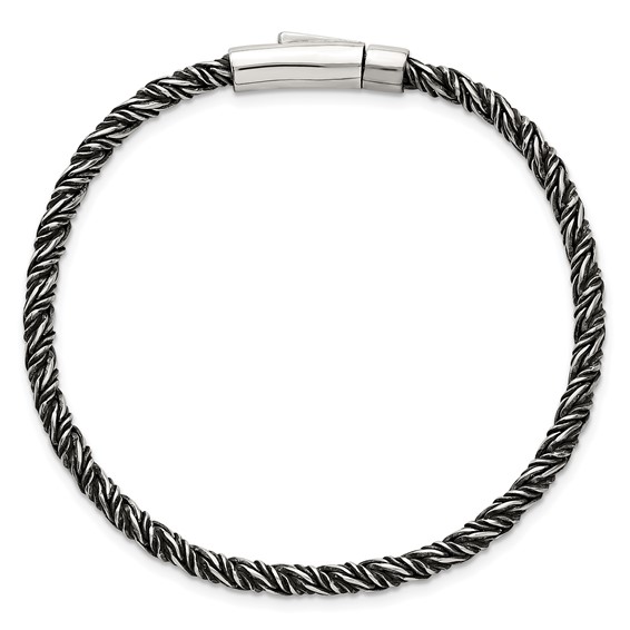 Sterling Silver Antiqued Polished 3.75mm Twisted Franco Chain 8 inch Bracelet