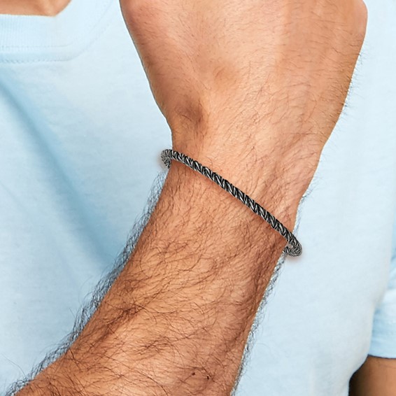 Sterling Silver Antiqued Polished 3.75mm Twisted Franco Chain 8 inch Bracelet