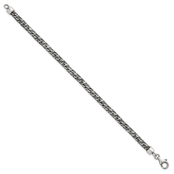 Sterling Silver Rhodium-plated Polished and Antiqued 4.8mm Fancy Link 8 Inch Bracelet