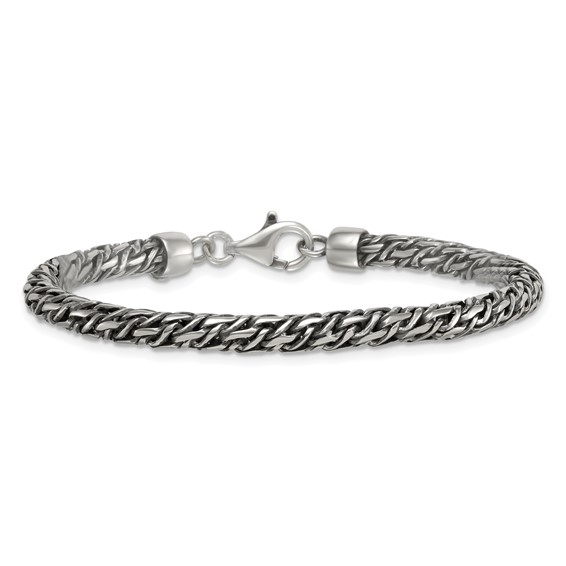 Sterling Silver Rhodium-plated Polished and Antiqued 4.8mm Fancy Link 8 Inch Bracelet