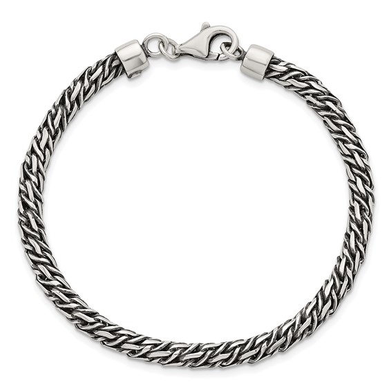 Sterling Silver Rhodium-plated Polished and Antiqued 4.8mm Fancy Link 8 Inch Bracelet