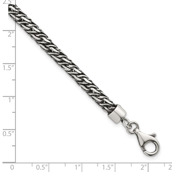 Sterling Silver Rhodium-plated Polished and Antiqued 4.8mm Fancy Link 8 Inch Bracelet