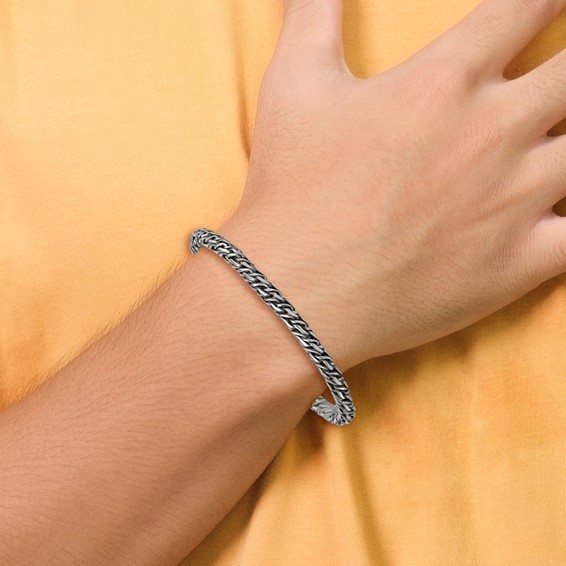 Sterling Silver Rhodium-plated Polished and Antiqued 4.8mm Fancy Link 8 Inch Bracelet