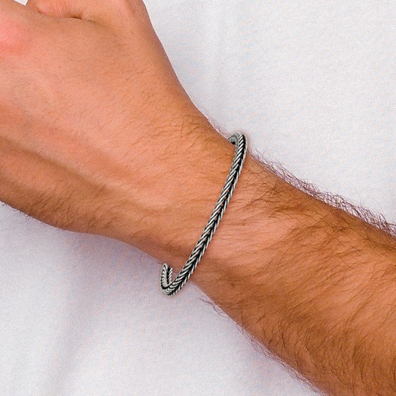 Sterling Silver Antiqued Polished 4.25mm Franco Chain 8 inch Bracelet