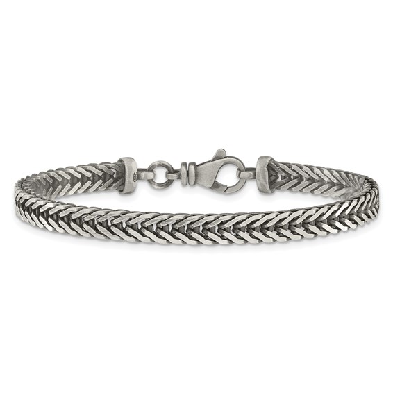 Sterling Silver Antiqued 5.5mm Franco Link Mens 8 inch Bracelet