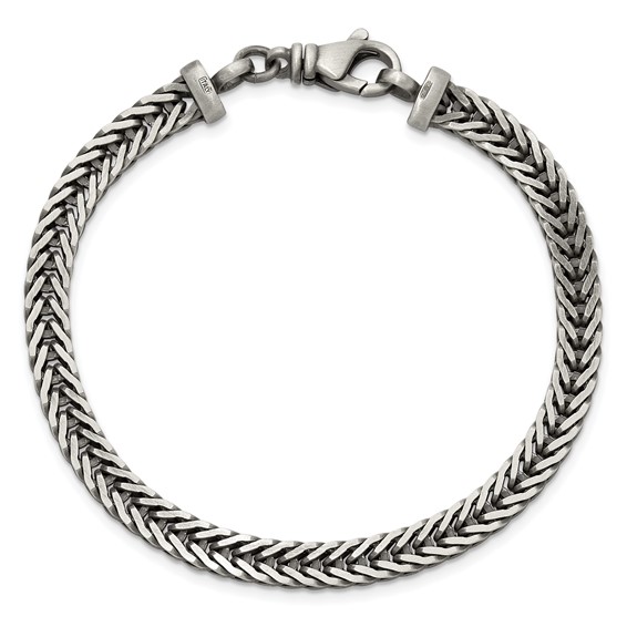 Sterling Silver Antiqued 5.5mm Franco Link Mens 8 inch Bracelet