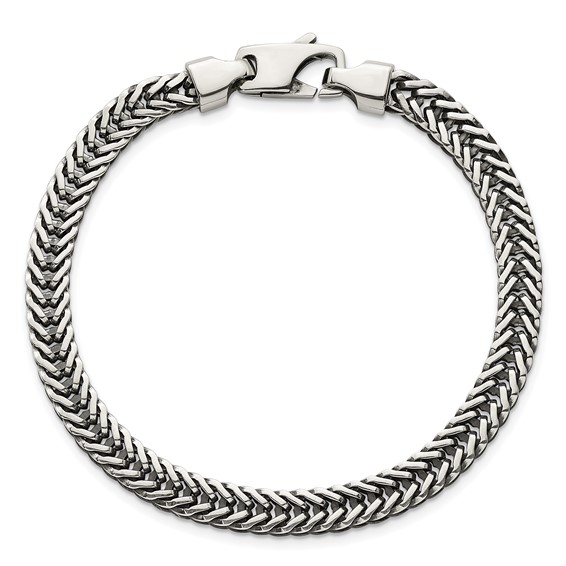 Sterling Silver Antiqued Polished 6mm Wheat Chain 8 inch Bracelet