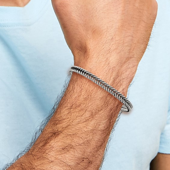 Sterling Silver Antiqued Polished 6mm Wheat Chain 8 inch Bracelet