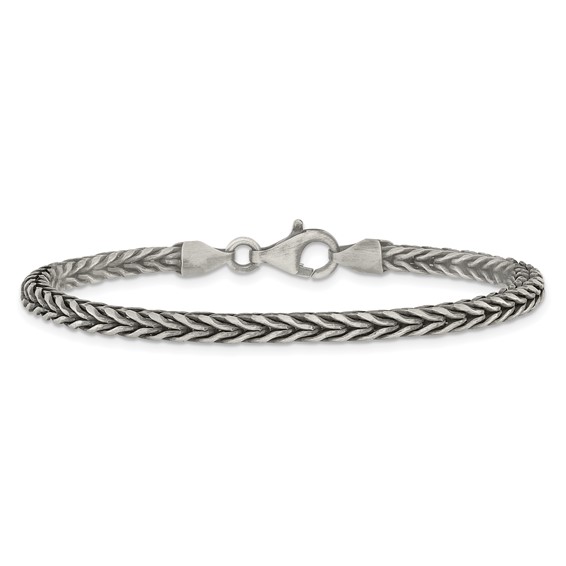 Sterling Silver Antiqued 3.9mm Wheat Link Mens 8 inch Bracelet