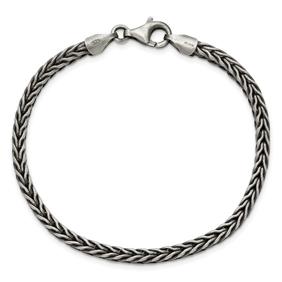 Sterling Silver Antiqued 3.9mm Wheat Link Mens 8 inch Bracelet