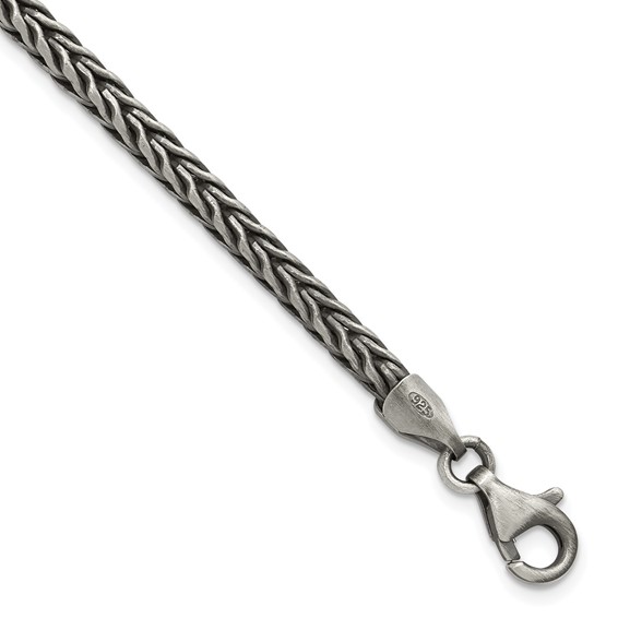Sterling Silver Antiqued 3.9mm Wheat Link Mens 8 inch Bracelet