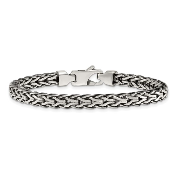 Sterling Silver Antiqued Polished 6mm Fancy Flat Chain 7.75 inch Bracelet