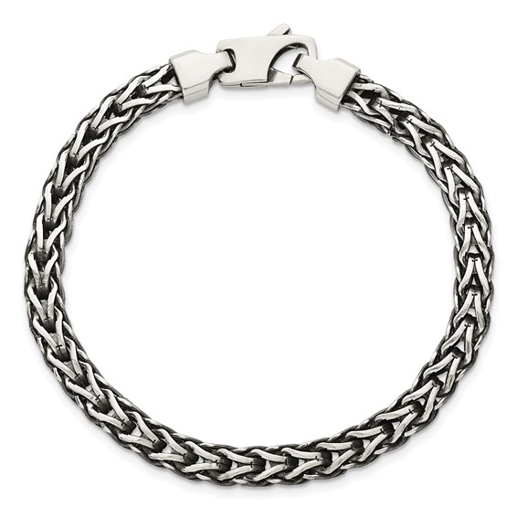 Sterling Silver Antiqued Polished 6mm Fancy Flat Chain 7.75 inch Bracelet