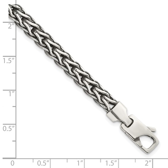 Sterling Silver Antiqued Polished 6mm Fancy Flat Chain 7.75 inch Bracelet